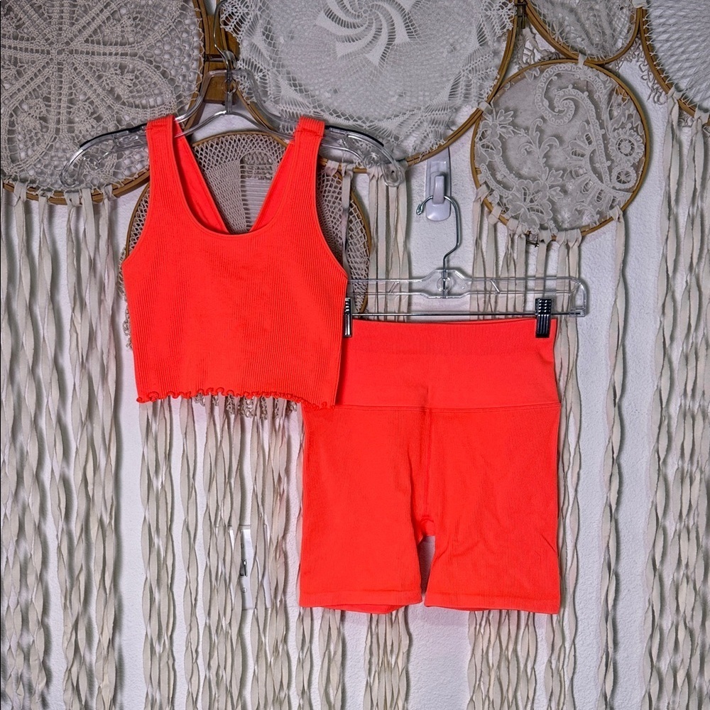 Spiritual Gangster Neon Highlighter Orange Bike Short and Sports Bra Set XS/S